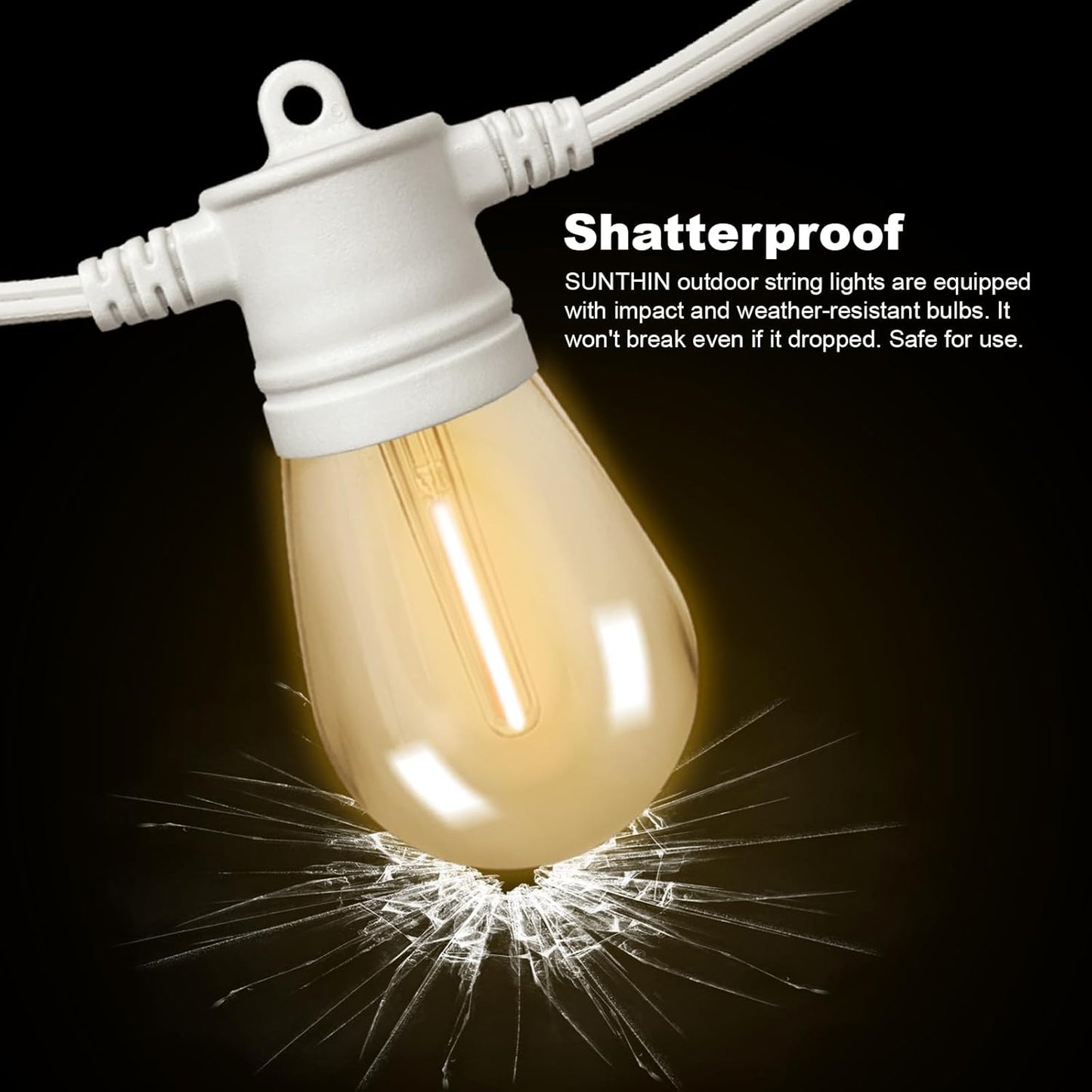 SUNTHIN White String Lights, 144FT(3 Pack 48ft) White Outdoor Lights with Shatterproof LED Bulbs for Patio, Garden, Backyard, Porch, Cafe, Deck, Wedding, Party