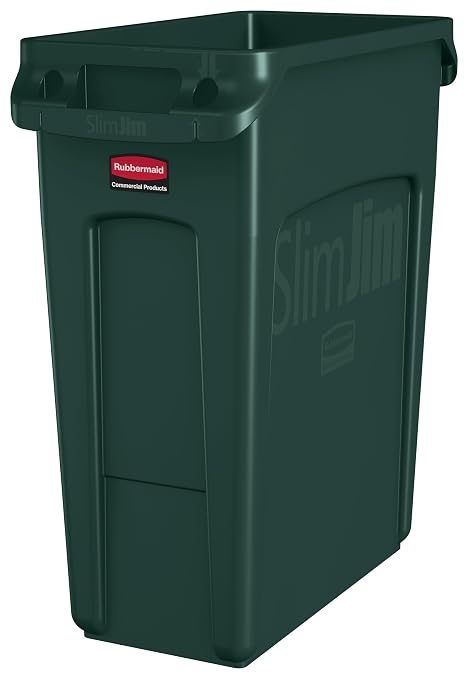 Rubbermaid Commercial Products Slim Jim Trash/Garbage Can with Venting Channels, 16-Gallon, Green, for Kitchen/Office/Workspace