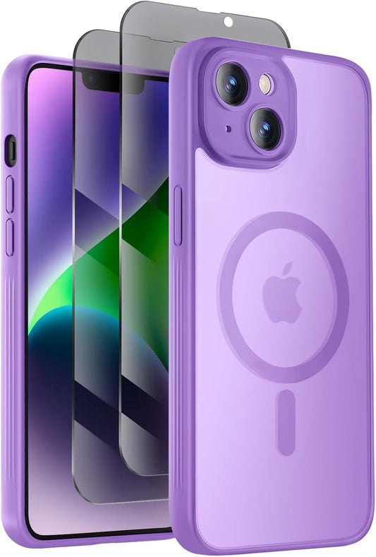 Designed for iPhone 14 Case, Compatible with MagSafe, with Privacy Screen Protectors X2, [Camera Protection] [15FT Military Drop Protection] Shockproof Phone Case, 6.1", Light Purple