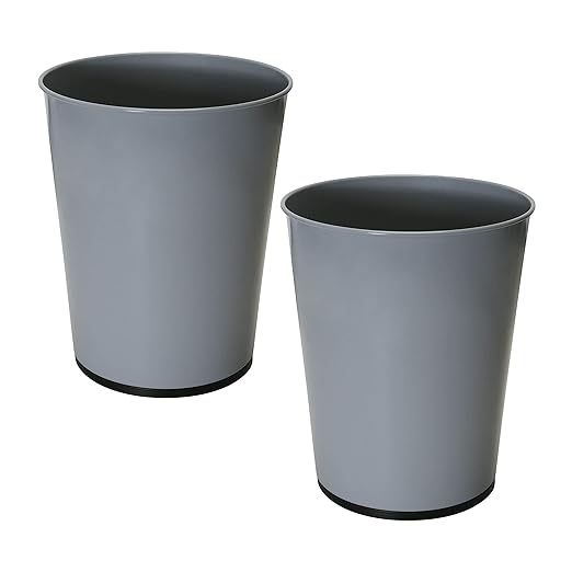Bath Bliss 5 Liter Small Wastebasket | 2 Pack | Round Open Top | Trash Can | Bathroom | Bedroom | Kitchen | Office | Dorm | Disposal Waste Bin | Garbage | Grey