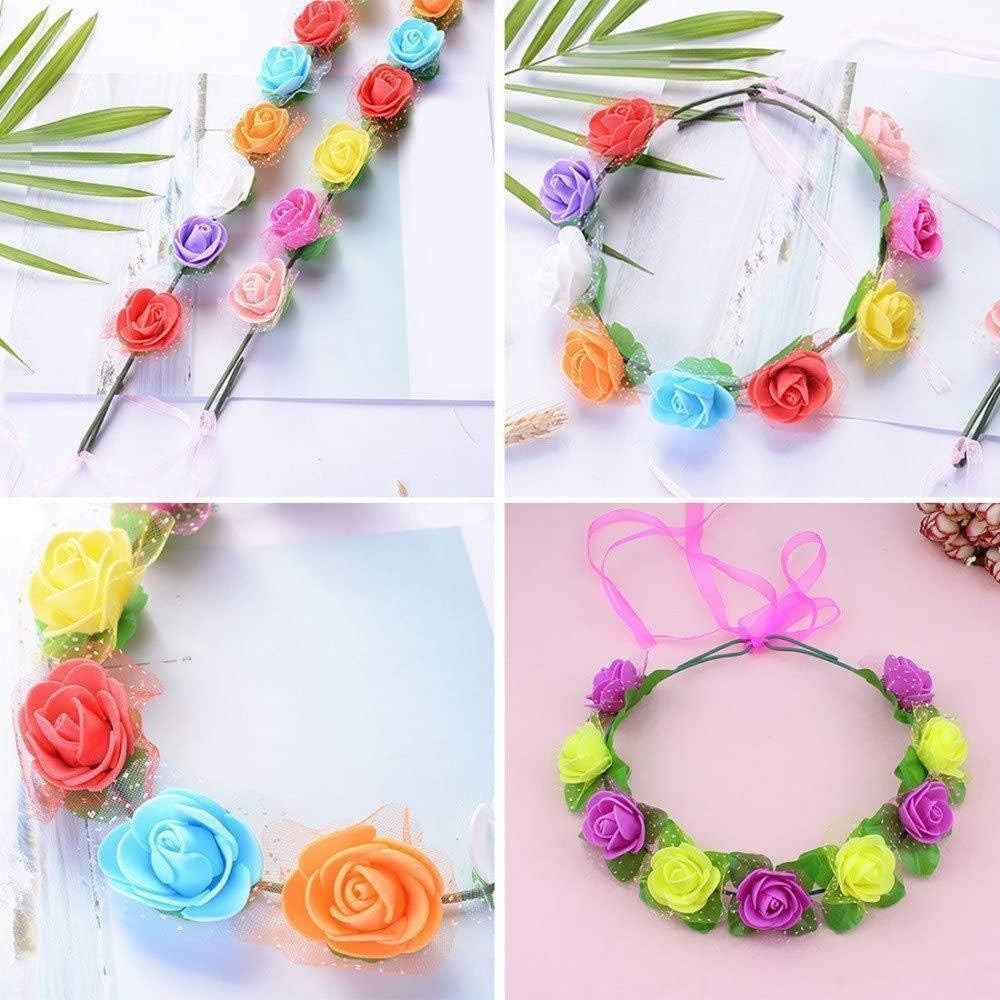 Mini Fake Rose Flower Heads 144pcs Mini Artificial Foam Roses DIY Wedding Flowers Accessories Make Bridal Hair Clips Headbands Dress (Bottom add Gauze) for Valentines Day,Wedding,Bridal (Light Pink)