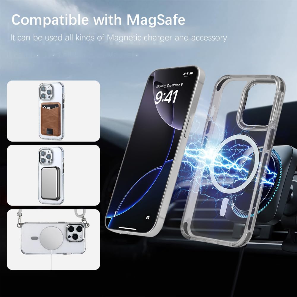 for iPhone 15 Pro Max Case with 62.99 inch Lanyard, Classic Clear&Gray Magnetic Phone Case, Drop&Shockproof Protection Cases, Phone Holder Lanyard, Compatible with Magnet Accessory