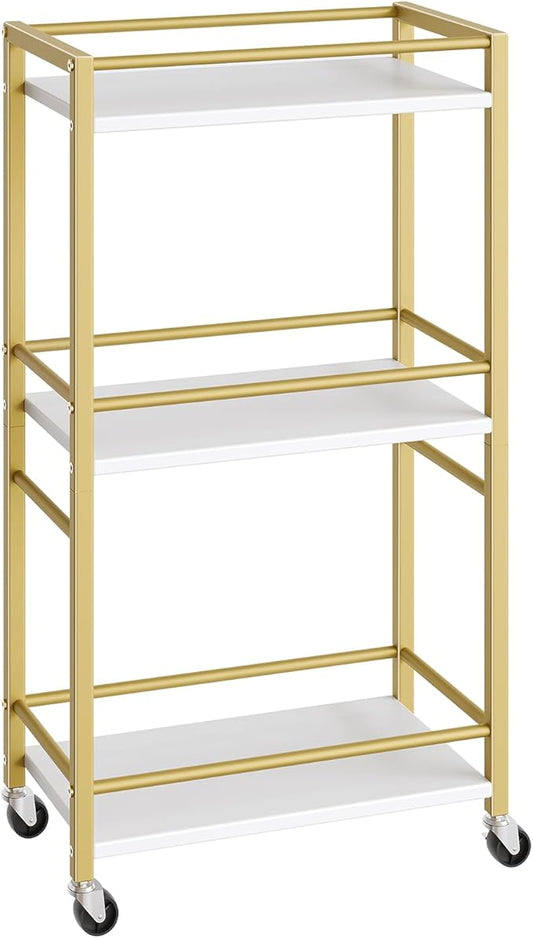 MAHANCRIS Bar Cart for The Home, 3-Tier Drink Cart on Wheels, Home Bar Serving Cart, Mini Bar Cart for Small Space, Rolling Kitchen Carts for Bar, Kitchen, Dining Room, Gold RCJW4001