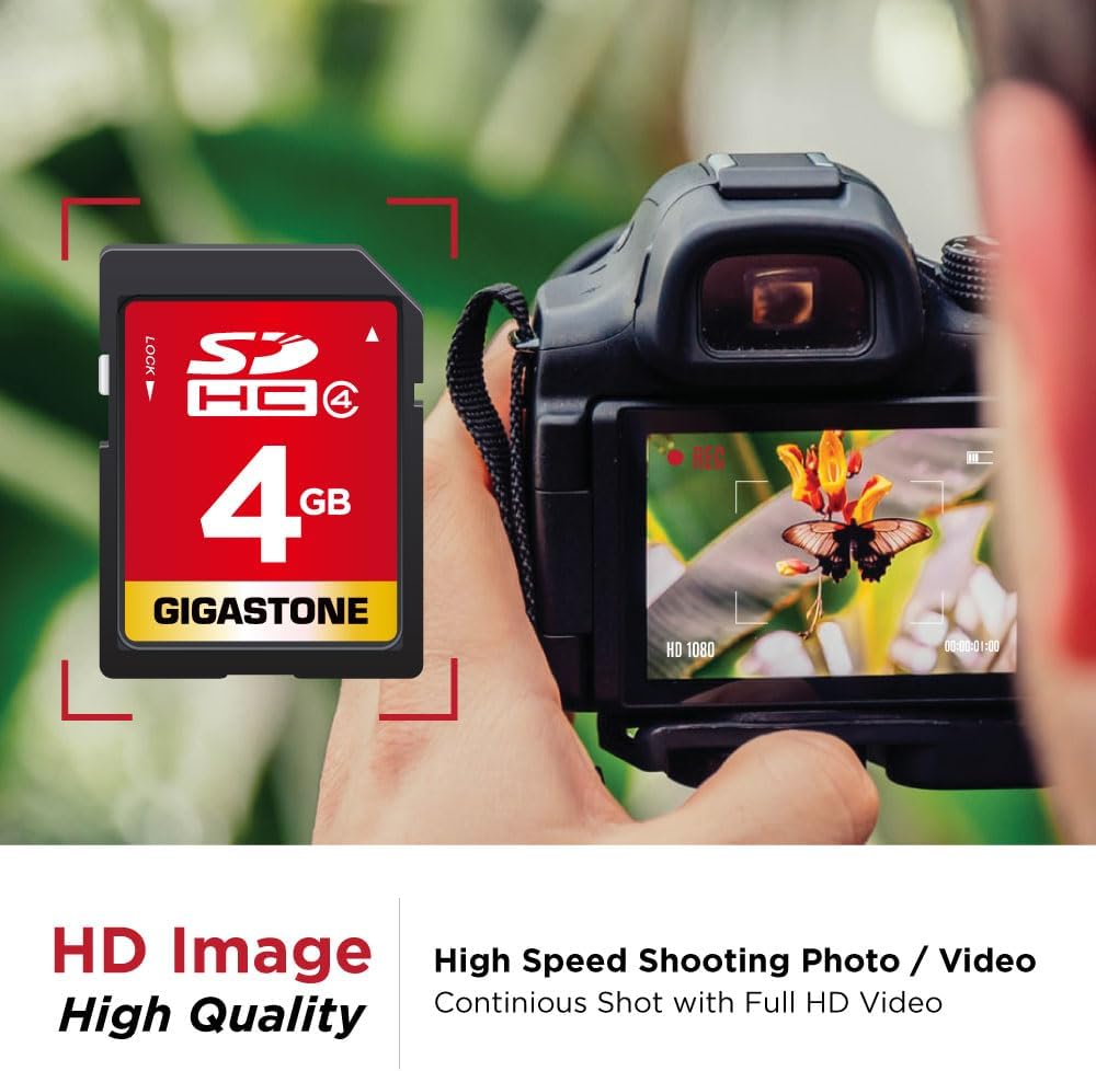 GIGASTONE 4GB SD Card SDHC Class 4 Memory Card for Photo Video Music Voice File DSLR Camera DSC Camcorder Recorder Playback PC Mac POS, with 1 Mini case