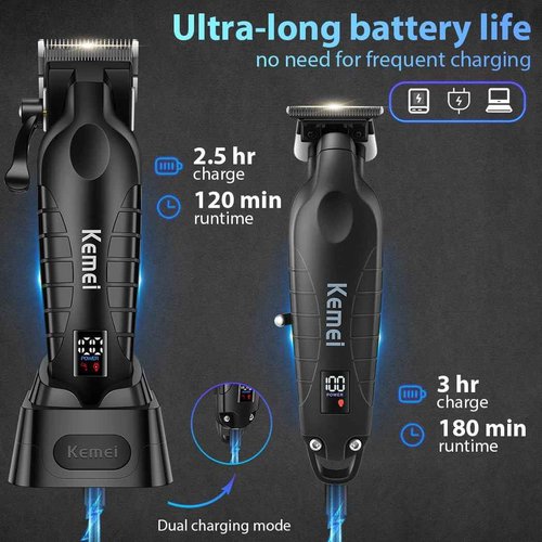 KEMEI 2293 2290D Cordless Hair Clippers for Men Professional,Hair Trimmer,Mens Barber Clippers and Trimmers Set,Electric Hair Cutting Kit,Clipper for Barbers,Rechargeable Haircut Tools,Black