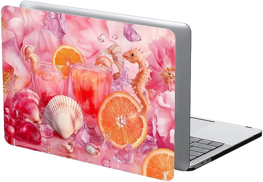 Compatible with MacBook Air 13.3 13.6 Inch Case 2022 2021 2020 2019 Plastic Hard Shell Case Cover,13.6 Air (A2681) M2 2022, Pink Floral with Sea Shells