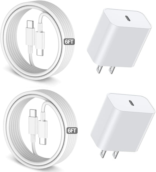 6FT iPhone 16 15 Charger Fast Charging, 2Pack 20W USB C Apple Charger Travel Plug Block Phone Charging Cable Cord for iPhone 16/16e/16 Pro Max/16 Plus/15/15 Pro/15Pro Max/iPad Mini6/iPad Air5/iPad Pro