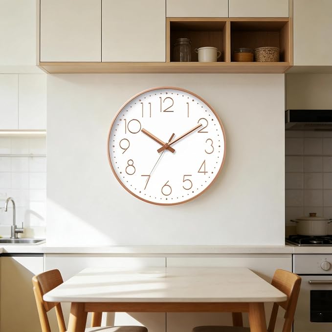 DAXSMY Wall Clock - 10 Inch Silent Non-Ticking Modern 3D Wall Clocks Battery Operated - Decorative Clock for Kitchen, Home Office, Bathroom, Bedroom(Rose Gold)