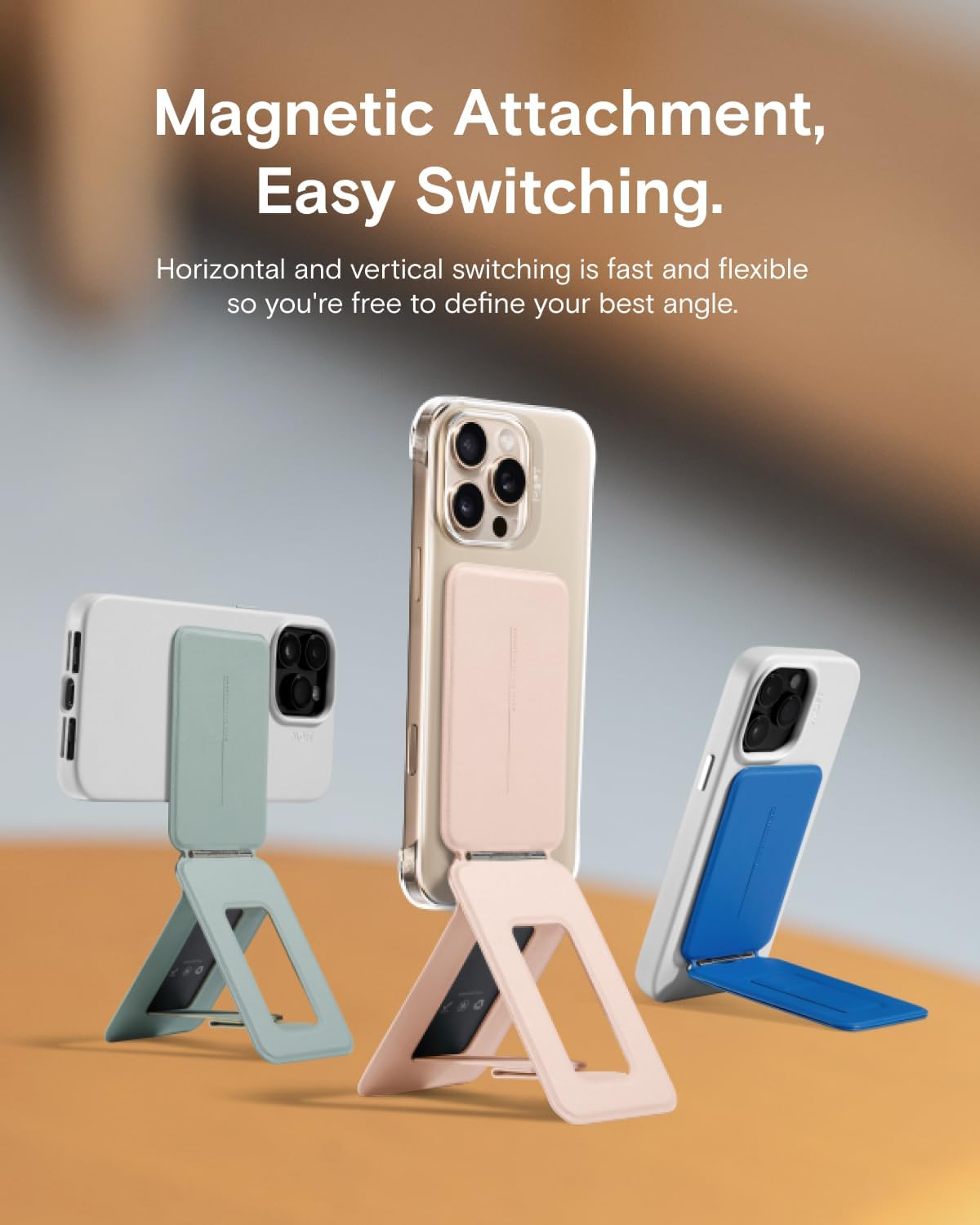 MOFT Phone Stand, Magnetic Phone Tripod Stand Stain-Resistant MOVAS Leather & Angle Adjustment & Strong Magnets Tripod for iPhone 16/15/14/13/12 (Included Metal Ring)-Seafoam