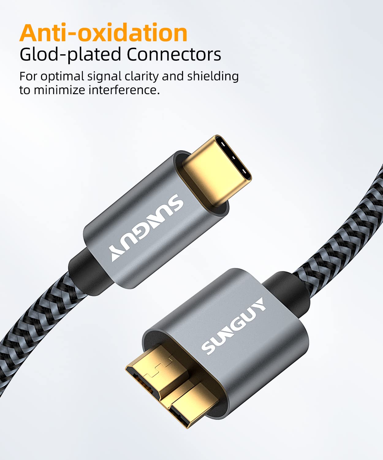SUNGUY 10Gbps 5FT Micro B to USB C Hard Drive Cable, USB 3.1 USB C to Micro B, High-Speed External Hard Drive USB C Cable for iPhone 16 15 Pro/Pro Max, MacBook Pro/Air, WD Toshiba Westgate Seagate