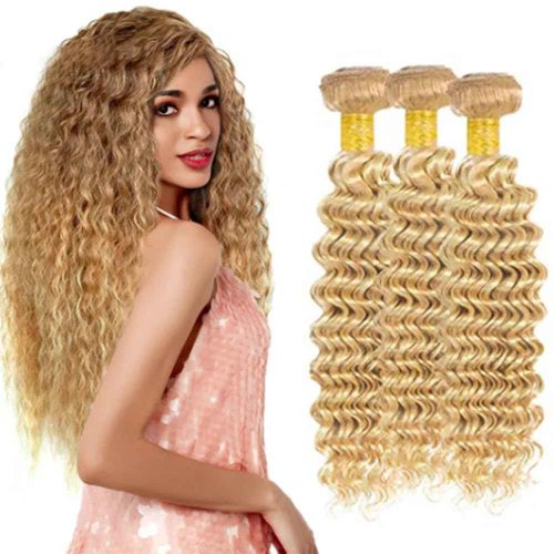 Giginger Bundles Human Hair P27/613 Blonde Deep Wave Human Hair Bundles 26 28 30 Inch Highlight Honey Blonde Unprocessed Quick Weave Soft Sewn In Hair Extensions for Black Women