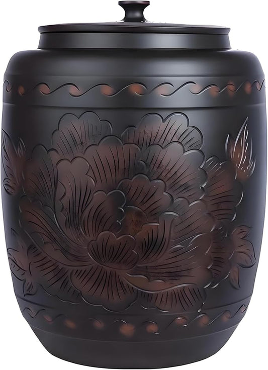 Ceramics Rice Jar - Ceramic Rice Dispenser Container Large Food Storage Canister, Dispenser with Airtight Lid Grain Containers Bucket