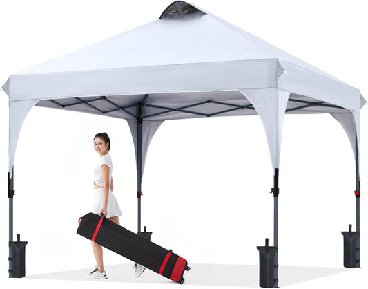 COOSHADE Pop Up Canopy Tent, 10x10 Easy Setup Instant Canopy Sun Shelter Beach Tent, Portable Sports, White