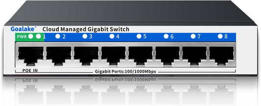 8 Port Gigabit Switch, Easy Smart Managed Ethernet Switch, Network Hub, Ethernet Splitter, Plug & Play, Fanless Metal Design, VLAN, Qos, Support PoE Powered, Desktop or Wall Mount