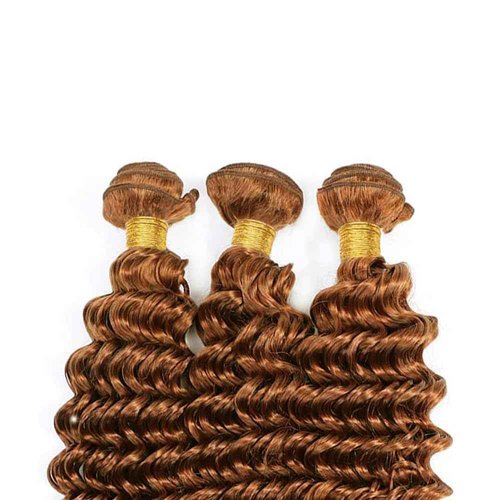 Giginger Brazilian Human Hair Bundles 26 28 30 Inch Color 30 Light Brown Deep Wave Bundles Human Hair Unprocessed Virgin Quick Weave Hair for Black Women