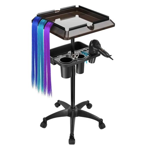 Johgee Salon Tray Cart with Extra Storage Space, Salon Rolling Tray, Adjustable Height Salon Tray on Wheels, Removable Hair Extension Tool Tray for Hairdressers, Color Tray for Salon Home Use