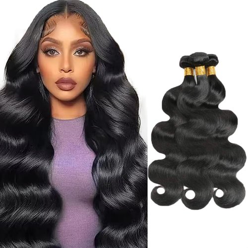 Human Hair Bundles Color 1B Body Wave Bundles 24 24 24 Inch Niegmeag Brazilian Virgin Soft and Skily Remy Hair Extensions Double Weft Hair Weave 300g