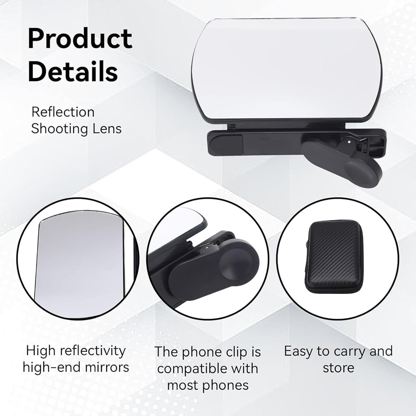 Mirror Effect Lens - Capture Stunning Reflections Instantly, Smartphone Camera Mirror Reflection Clip Kit, Mirror for Phone to Use Back Camera (Black)
