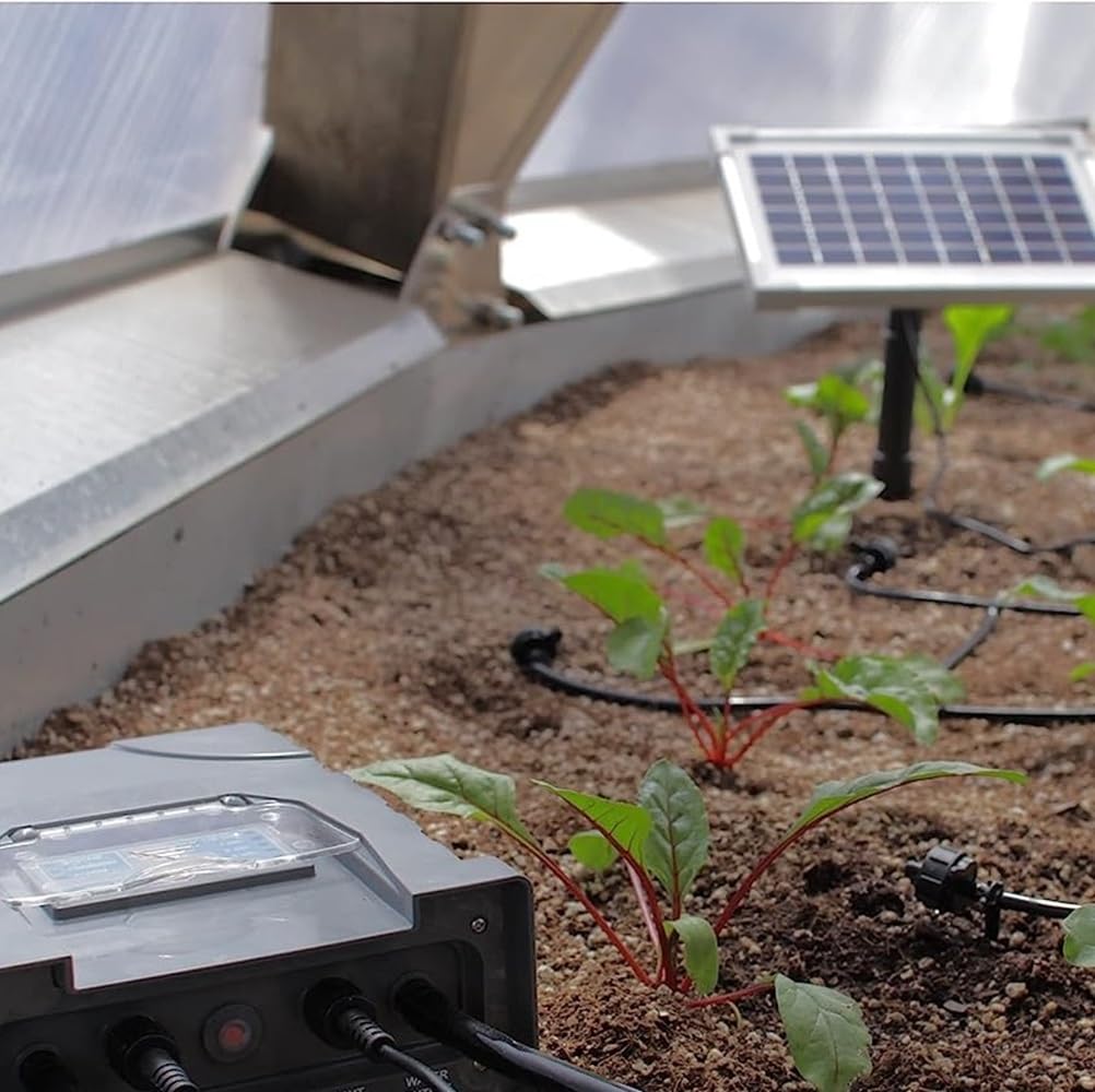 AEO Solar-Powered Automatic Watering Drip Irrigation System, 50 Drippers, 155 ft for Balcony Greenhouse Raised Garden Bed
