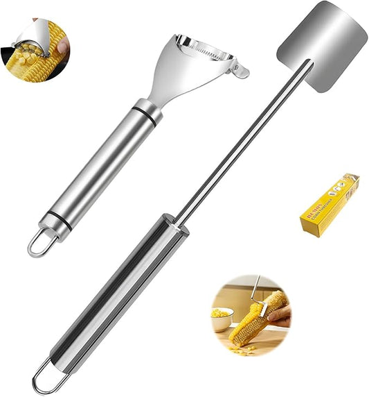 2 Pcs Corn Peeler for Corn on the Cob, Stainless Steel Corn Cob Stripper and Kernel Remover Tool