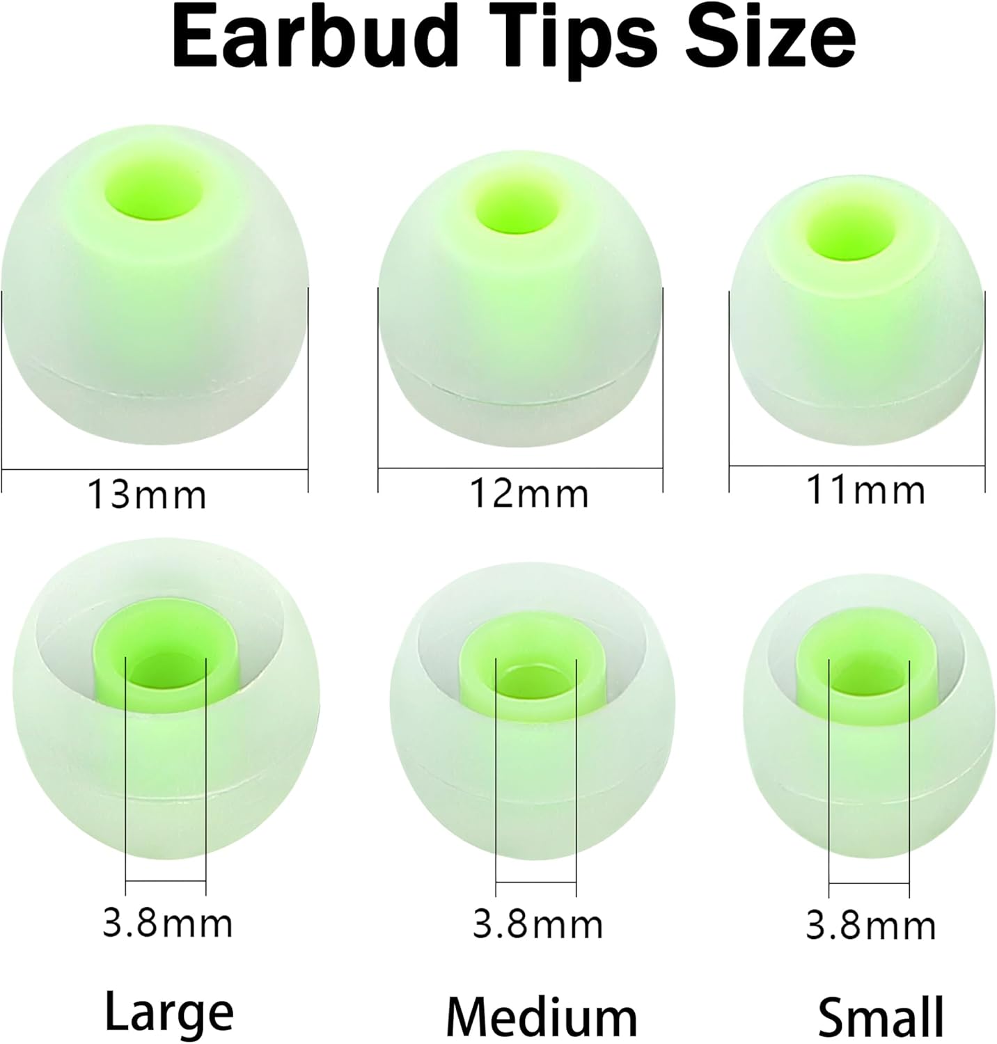 Silicone Earbud Tips - Fit Most In-Ear Earbuds (Inner Hole 3.8mm - 5.1mm) - 9 Pairs S M L