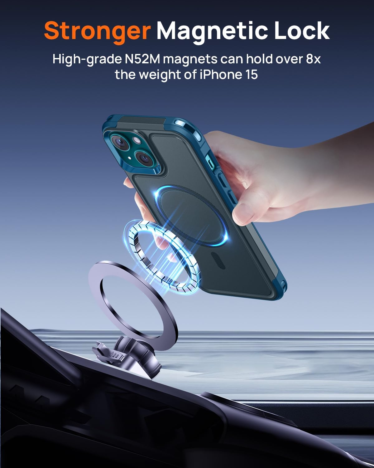 Lanhiem for iPhone 15 Case Magnetic, [2 Pack Tempered Glass Screen Protector][Compatible with MagSafe][10 FT Military Grade Shockproof] Heavy Duty Tough Rugged Phone Cover for iPhone 15 - Dark Blue