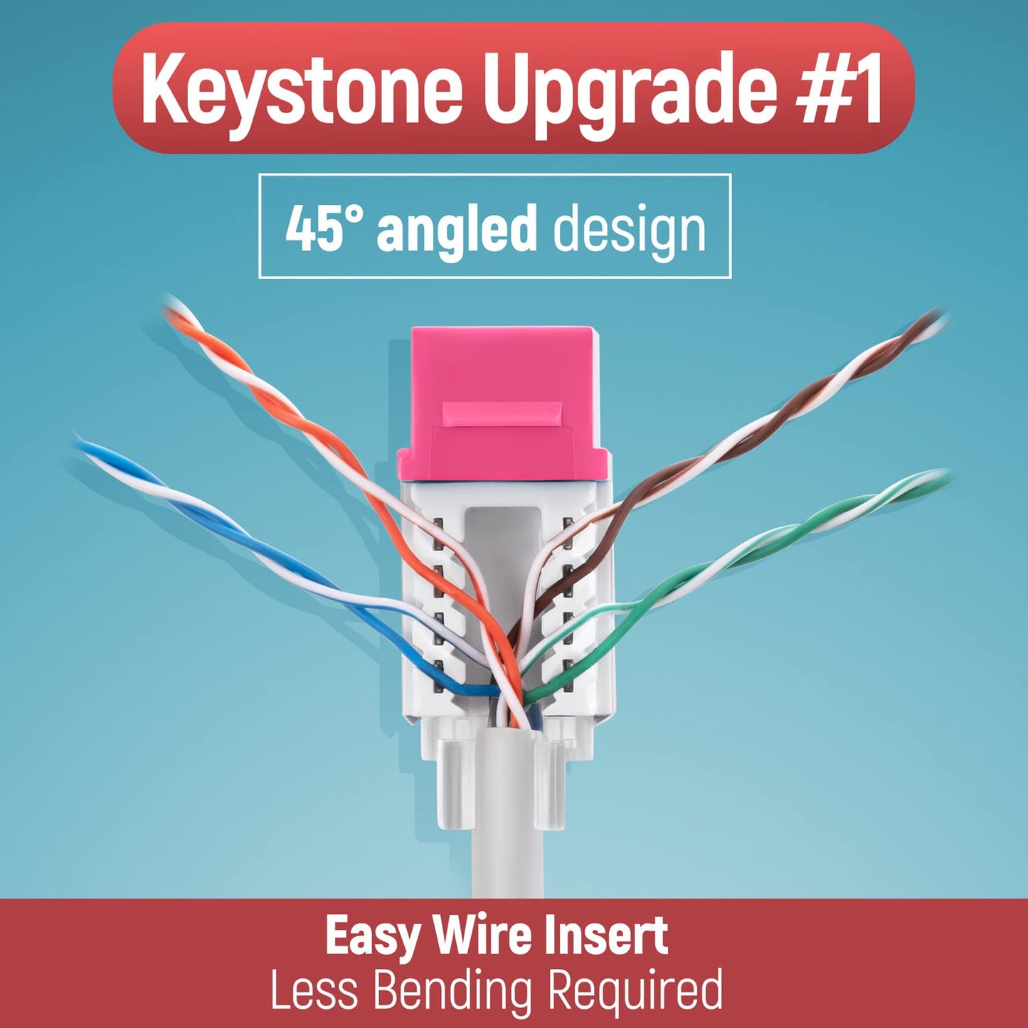 Everest 45° Angled RJ45 Cat6 Keystone Jacks 10-Pack in Pink - Slim Profile Female RJ45 Connectors - Cat 6 Keystone Jack - Compatible with 45° Angled Speed Termination Tool - 45Term (B0BL3GS7ZY)