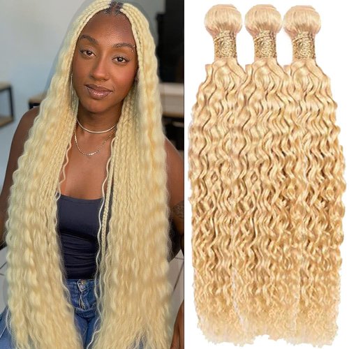 Habiliana Bundles Human Hair 20 22 24 Inch Jerry Curly Wave Blonde 613 Human Hair Bundles 11A Unprocessed Brazilian Virgin Quick Weave Hair Extensions for Black Women