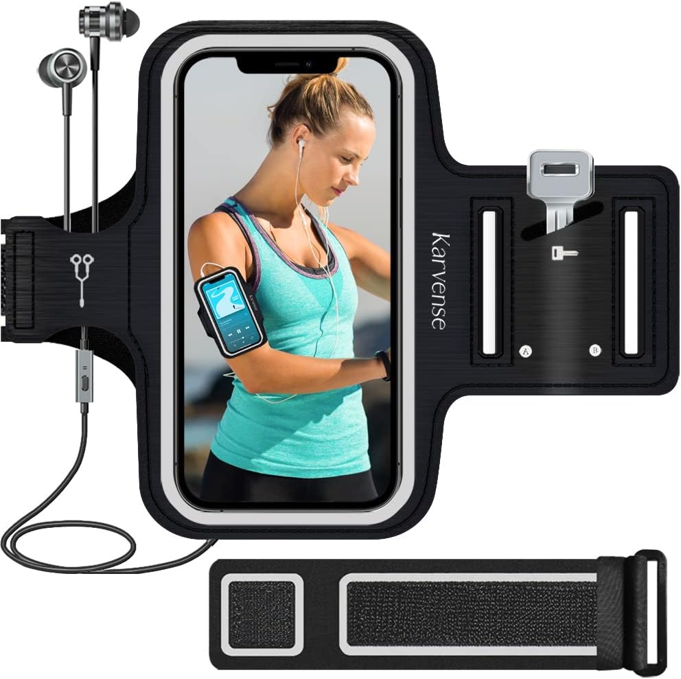 Phone Holder for Running, Karvense Phone Arm Bands for Running Exercise Workout Jogging, for iPhone 13 mini/12 mini/11 Pro/SE/XS/8/7, Samsung Galaxy, Moto, Cell Phones up to 5.4'', Sweat-Proof Armband