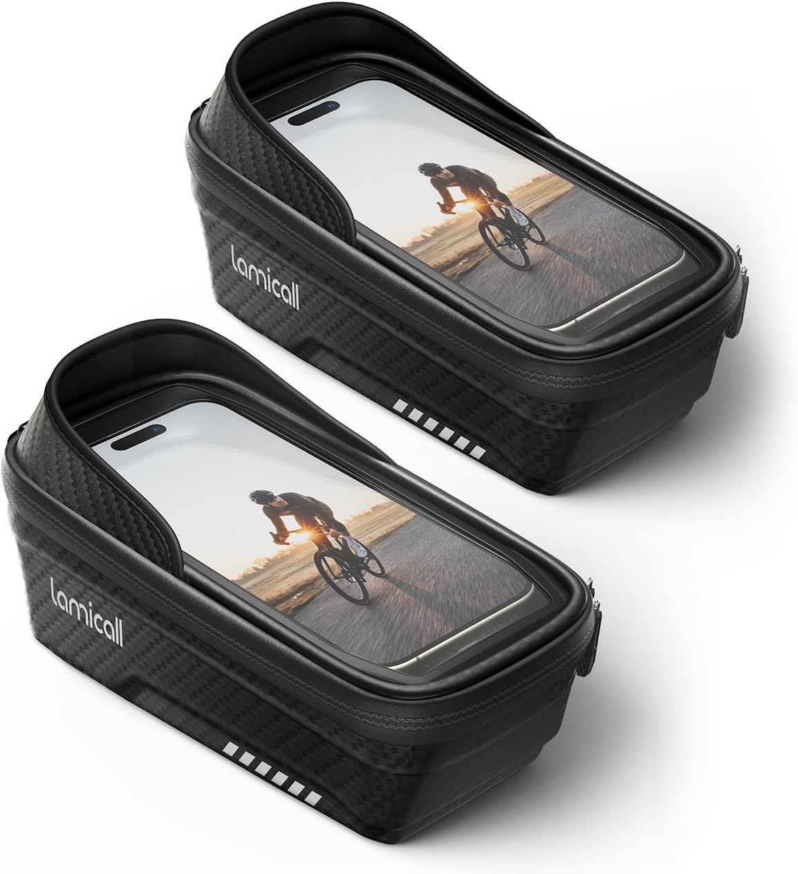 Lamicall 2 Pack Bike Frame Bag Waterproof - [1s Release] [2 in 1] Bike Phone Bag, Bike Phone Holder Mount, Bicycle Top Tube Bag, Cycling Pouch with Rain Cover, Bike Accessories for Phones Under 7""