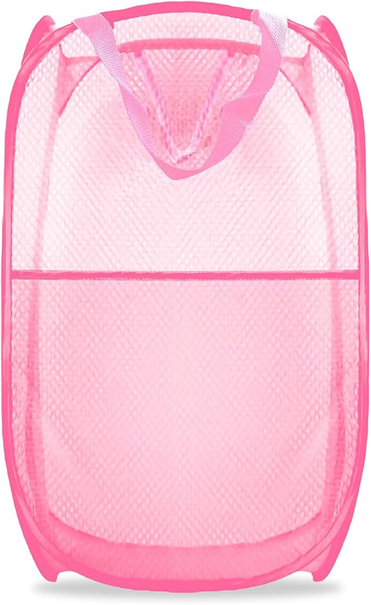 Collapsible Pop Up Laundry Hamper, Extra Large Mesh Foldable Laundry Basket, 28" x 16" x 16"(Pink)