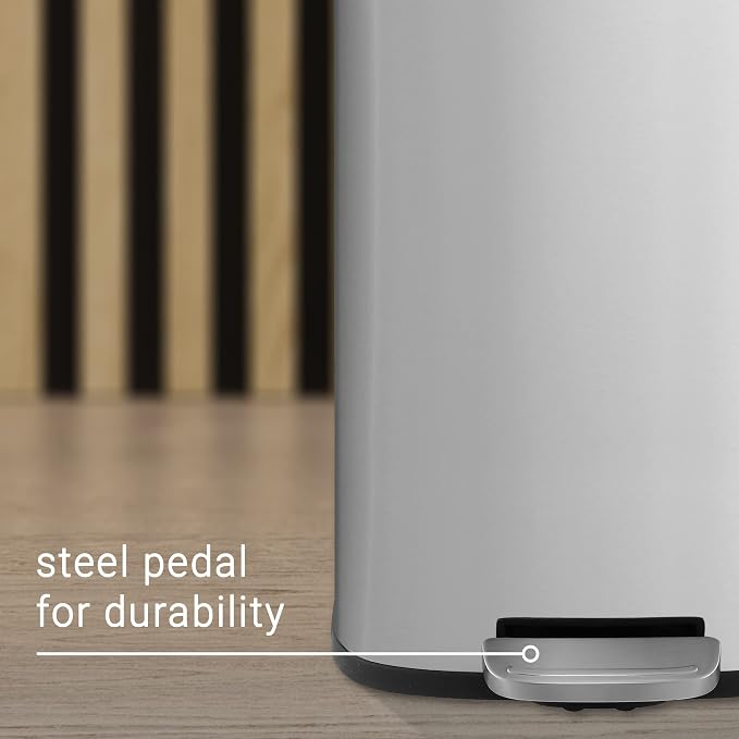 happimess HPM1011A Curtis 8-Gallon Step-Open Trash Can with Soft-Close Lid, Modern, Minimalistic, Fingerprint Proof for Home, Kitchen, Laundry Room, Office, Bedroom, Bathroom, Chrome