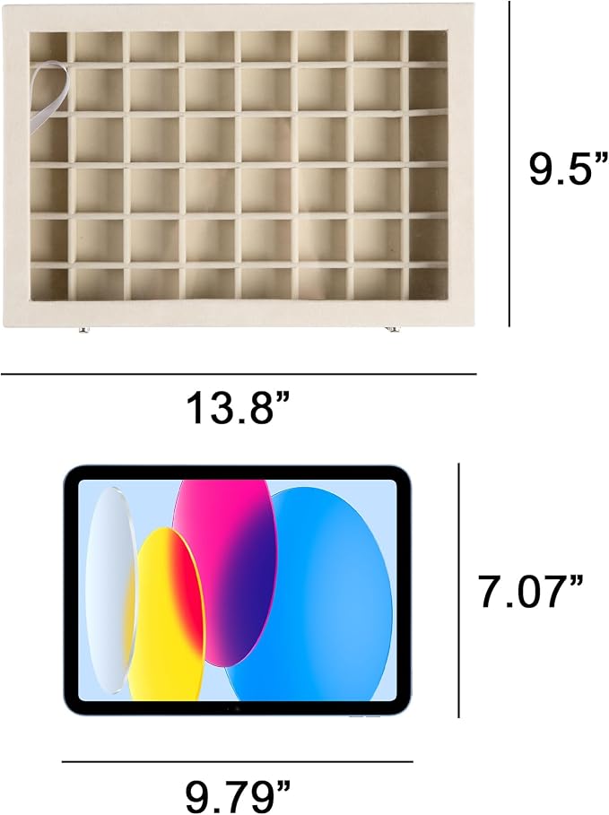 Frebeauty 48 Grid Jewelry Tray,Adjustable Earring Holder Organizer with Glass Lid,Velvet Drawer Jewelry Organizer for Rings,Studs,13.8 x 9.5 x 2 Inches Jewelry Display Box,Gift for Women(Turquoise)