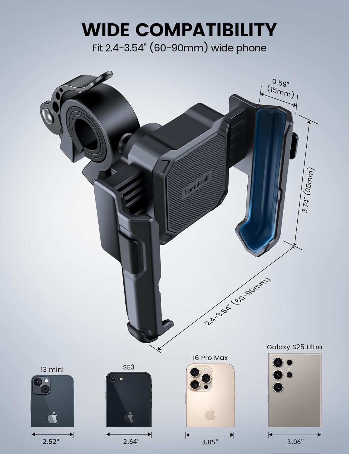Lamicall Motorcycle Bike Phone Mount - [No Block Camera] [1s Lock] Bike Cell Phone Holder Clamp, Bicycle Scooter Handlebar Clip, for iPhone 16 15 14 Pro Max, Galaxy S25 S24 Ultra, 4.7-7" Phones"