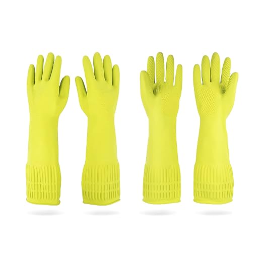 DABOGOSA Mamison 2 Pairs Reusable Waterproof Household Dishwashing Cleaning Rubber Gloves, Non-Slip Kitchen Glove (Green, Large (Pack of 2))