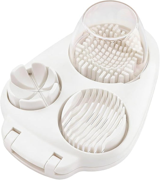 3 in 1 Boiled Egg Slicer, Manual Egg Cutter with 3 Slice Modes, Stainless Steel Kitchen Gadget for Hard Boiled Eggs, Butter, Strawberry, Tomato, Cheese, Easy to Clean & Store (COLOR:White)