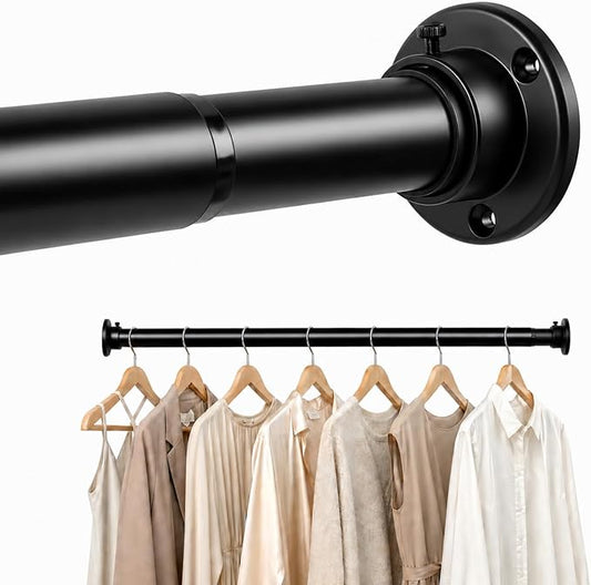 Closet Rod Adjustable 17 to 53 Inch, 1-1/4” Diameter, Closet Rods for Hanging Clothes, Stepless Metal Heavy Duty Hanging Rod for Closet Wardrobes Laundry RV (Black)