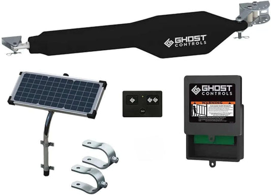 GC GHOST CONTROLS Solar Heavy-Duty Automatic Gate Opener Kit for Driveway Swing Gates with Long-Range Solar Gate Opener Remote - Model TSS1XP