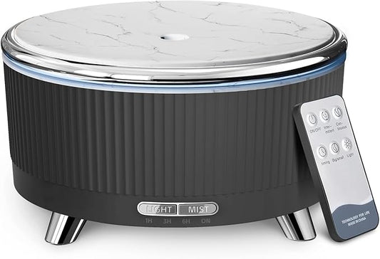 500ML Large Capacity Essential Oil Diffuser, Ultrasonic Aromatherapy Diffuser with 7 Color LED Lights with Remote Control, Cool Mist Humidifier, Timed Mist, Auto Shut-Off (Black)
