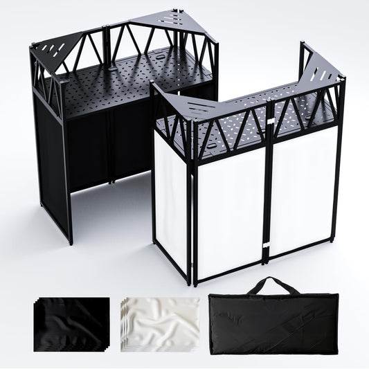 DJ Table Stand Portable booth, Foldable DJ Stand Booth, Heavy-Duty Adjustable Height DJ Facade Booth, Easy to Assemble, Stylish, Convenient to Store and Transpor