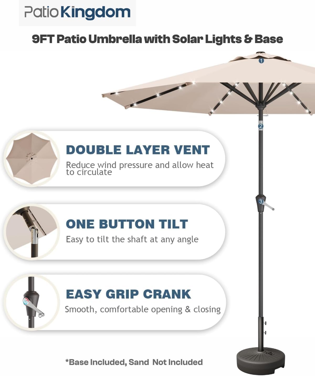 3-Piece Outdoor Bar Set with Beige 9FT Patio Umbrella, HDPE Tall Balcony Adirondack Chairs and Table, All-Weather Outdoor Bar Stools for Patio (Grey)