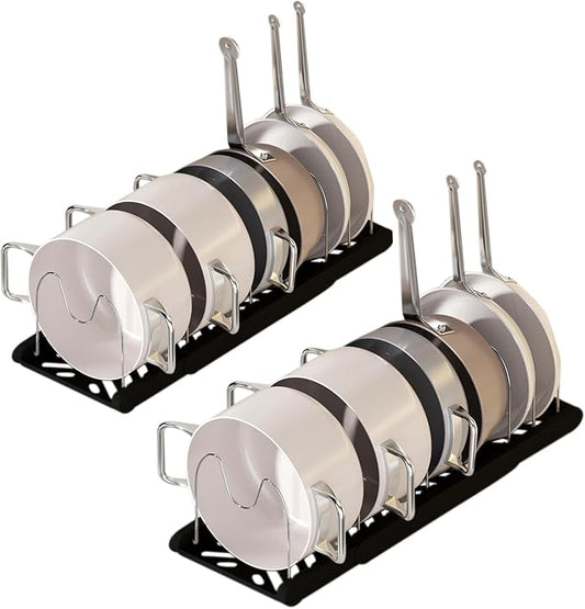 Pot Rack -Expandable Pan Organizer for Cabinet,Pot Lid Holder with 7 Adjustable Compartment for Kitchen Cabinet Cookware Baking Frying Rack,2Pack,Black
