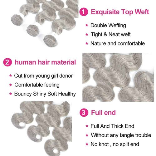 Giginger Bundles Human Sliver GREY 26 28 30 inch Body Wave Human Hair Bundles Unprocessed Quick Weave Soft Sewn In Hair Extensions for Black Women