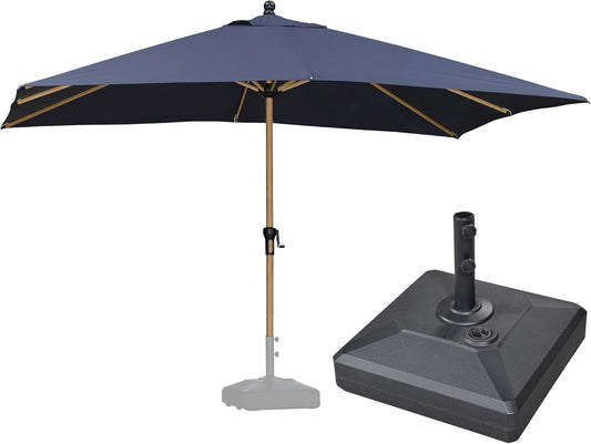 PURPLE LEAF 9' x 11.5' Patio Umbrella with Base Outdoor Umbrella Market Umbrella with Crank & 8 Ribs Aluminum Rectangular Table Umbrella Outdoor Patio for Backyard, Navy Blue