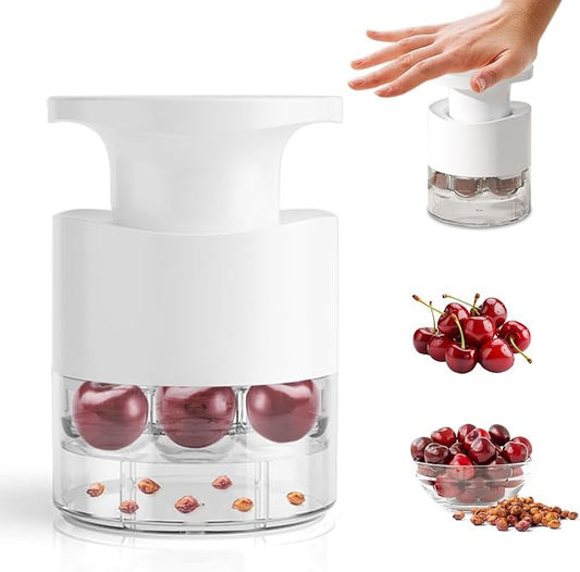 Cherry Pitter - 7-In-1 Cherry Seed Remover Cherry Pitter Tool Push Type Cherry Corer Multiple, Kitchen Cherry Jam (White)