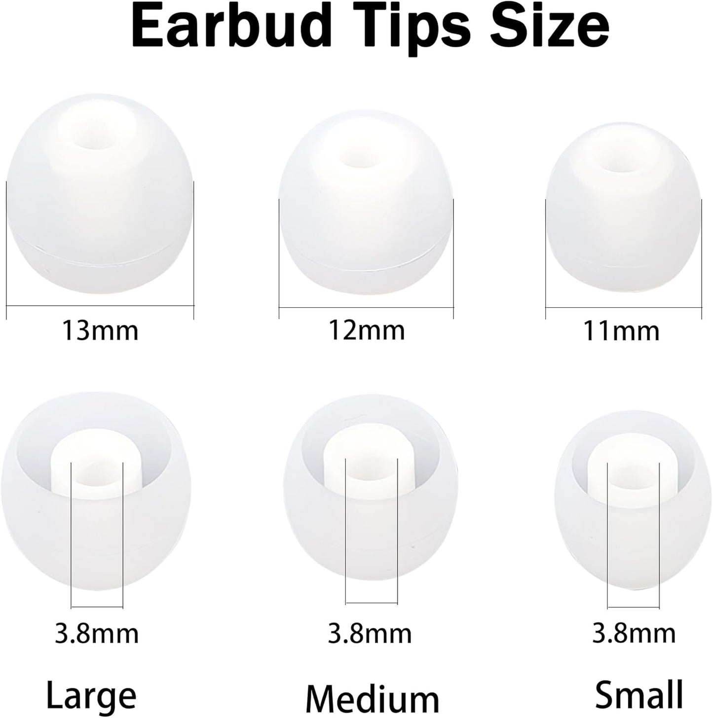 Replacement Earbud Tips Silicone Earbud Covers Fit Most in-Ear Earbuds(Inner Hole 3.8mm -5.1mm) Headphone Eartips Ear Bud Rubber Tips 9 Pairs S M L