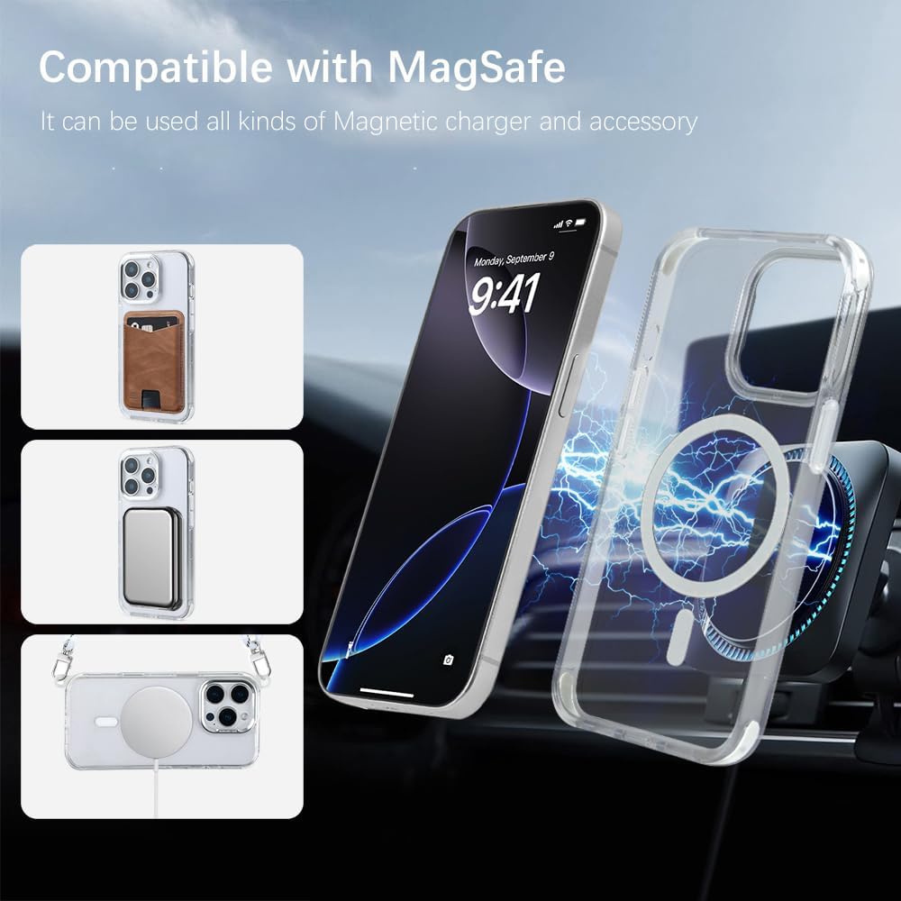 for iPhone 15 Pro Case with 62.99 inch Lanyard, Classic Clear&White Magnetic Phone Case, Drop&Shockproof Protection Cases, Phone Lanyard for Around The Neck, Compatible with Magnet Accessory