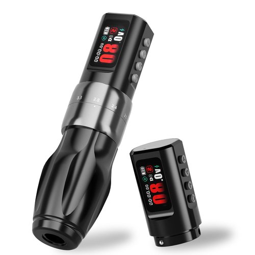 BIGWASP Z4 Wireless Rotary Tattoo Machine Pen with 6 Adjustable Stroke Lengths, 1800mAh Long-Lasting Battery and Extra Backup, Powerful Coreless Motor, Designed for Professional Artists - Grey