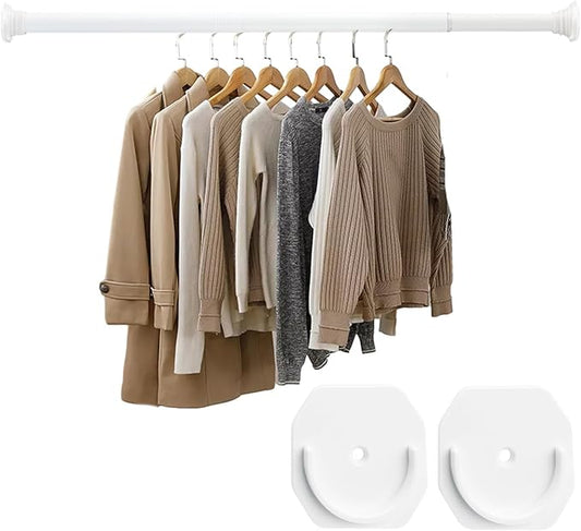 Closet Rod for Hanging Clothes, with No Drilling Holder 30 to 88 Inch Adjustable White Closet Rods, Space Saving Tension Spring Pole Heavy Duty Bar for Wardrobes, Shoe Cabinets