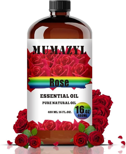 Rose Essential Oil, Rose Oil 16 Fl Oz 480ML for Diffuser Humidifier Yoga Cleaning DIY Candle Soap Making MUMAZYL Essential Oils